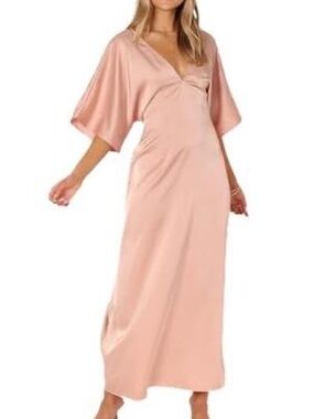 Petal and Pup light pink/rose satin maxi/midi dress in size L